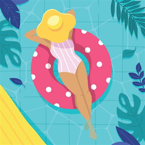 Woman Relaxing On Rubber Float In Swimming Pool 2411996 Vector Art At