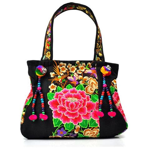 Women Linen Chinese National Style Flower Pattern Handbags Shoulder