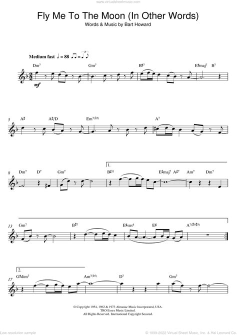 Sinatra Fly Me To The Moon In Other Words Sheet Music For Alto