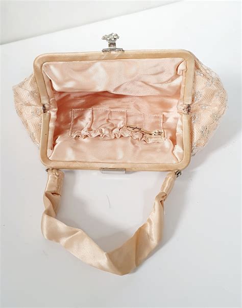 Fifties Vintage Bag Nude And Silver Netting Evening Bag In Etsy