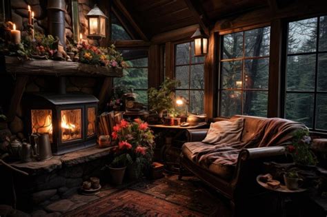 Premium Ai Image Cozy Cabin Retreats Generative Ai