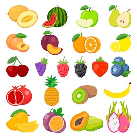 Premium Vector Set Of Fruits Watermelon Pineapple Peach Lemon