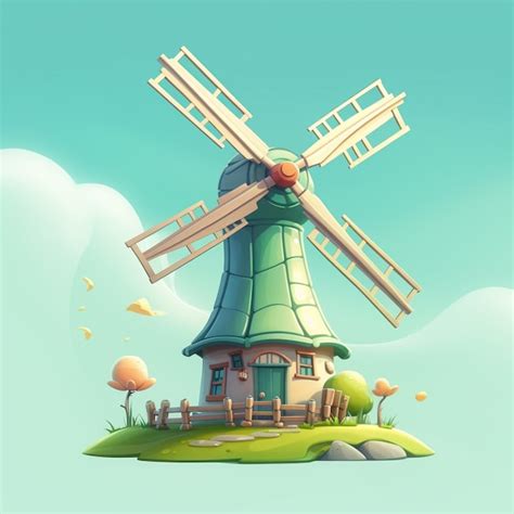 Premium Ai Image Cartoon Wind Turbine D