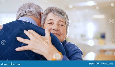 Happy Love Or Old Couple Hug In Home To Relax For Connection Support