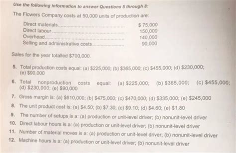 Solved Use The Following Information To Answer Questions Chegg