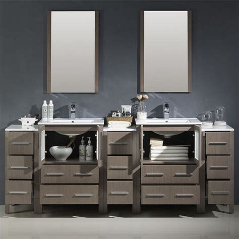 Torino Modern Double Sink Bathroom Vanity W Integrated Sinks Set