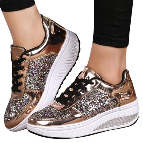 Women's Ladies Wedges Sneakers Sequins Shake Shoes Fashion Girls Sport Shoes - Walmart.com