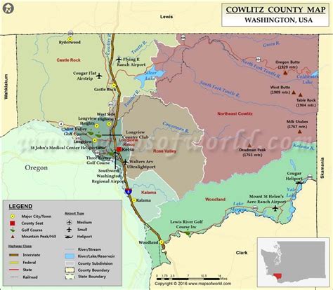 Cowlitz County Map, Washington