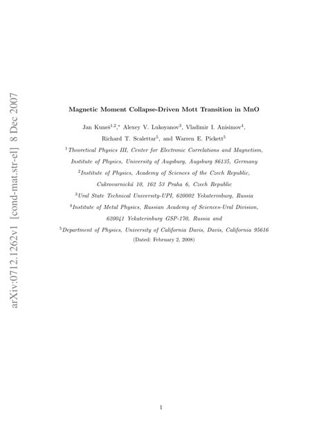 Pdf Collapse Of Magnetic Moment Drives The Mott Transition In Mno