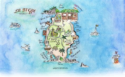 Find Us La Digue Illustrated Map Les Seychelles Cartoon Map Invite