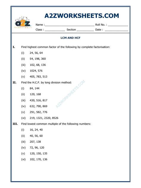 A2Zworksheets Worksheet Of Lcm And Hcf 02 LCM And HCM Maths