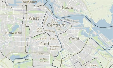 Amsterdam districts map - Map of Amsterdam showing districts (Netherlands)