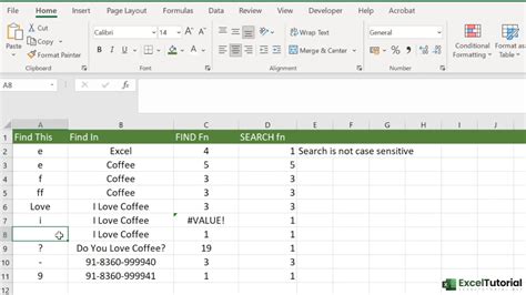 How To Use The Search Function In Excel Find Vs Search Function Exceltutorial