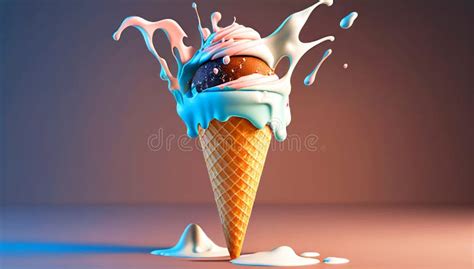 Melting Ice Cream Cone In A Variety Of Vibrant Colors Illustration Stock Illustration