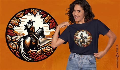 Autumn Cowgirl T Shirt Design Vector Download