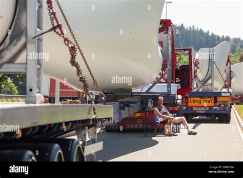 A 9 Heavy Load Wind Turbine Transport Rotor Blades German Autobahn Truck Drivers Break