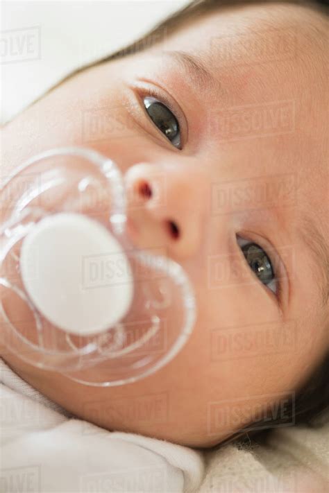 Hispanic Infant With Pacifier Stock Photo Dissolve