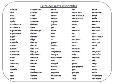 apprenons le francais les mots invariables