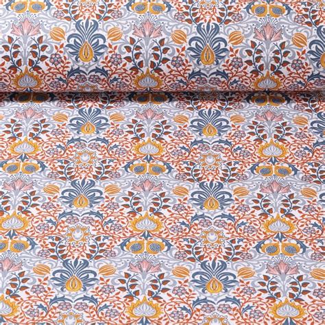 Tissu Coton Fleurs Ornements Terracotta Snaply