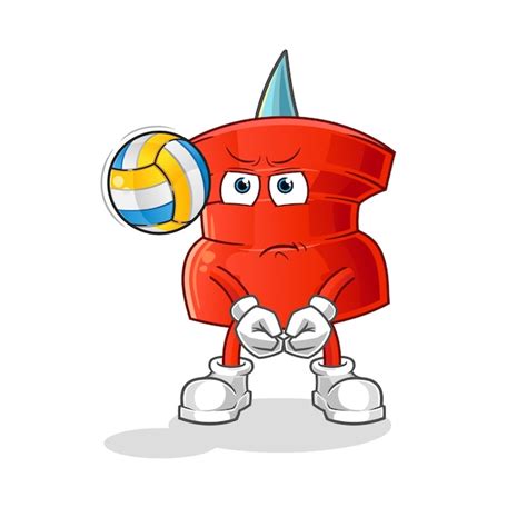 Empuje El Pasador Jugar Mascota De Voleibol Dibujos Animados Vector