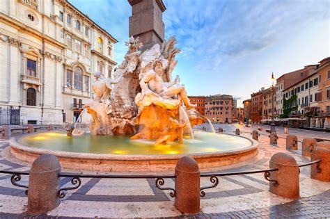 Fonte Dos Quatro Rios Na Famosa Piazza Navona Square Durante A Hora