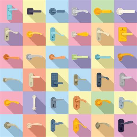 Premium Vector Door Handles Icons Set Flat Vector Domestic Control