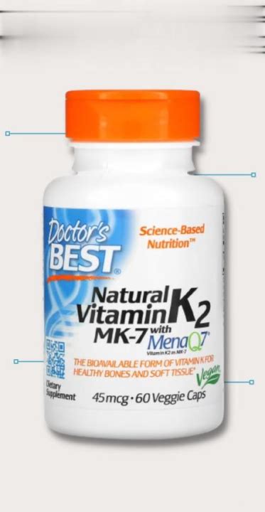 Doctor S Best Natural Vitamin K2 Mk 7 With Menaq7 Size 45 Mcg Containing 60 Vegetable