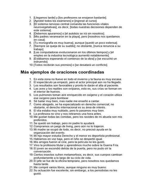 Ejemplos De Oraciones Coordinadas Pdf