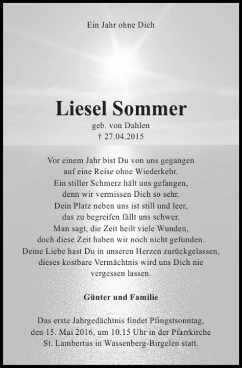 Traueranzeigen Von Liesel Sommer Aachen Gedenkt