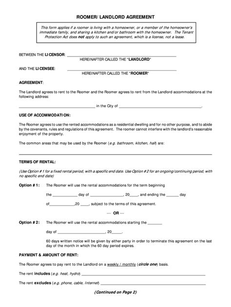 Room Rental Agreement Ontario Fill Online Printable Fillable Blank