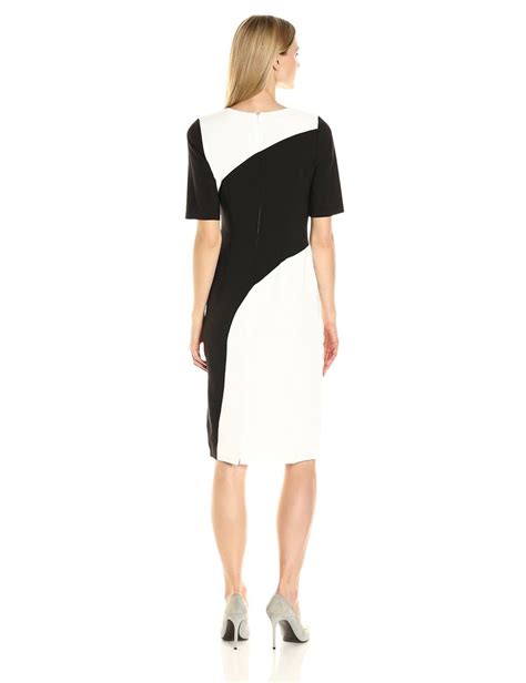 Maggy London Womens Crepe Color Block Sheath Ivoryblack 12 Ladies