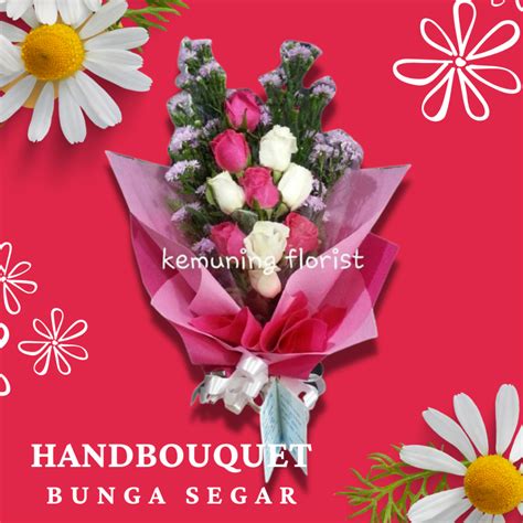 Jual Rangkaian Hand Bouquet Buket Bucket Bunga Mawar Fresh Segar HB13