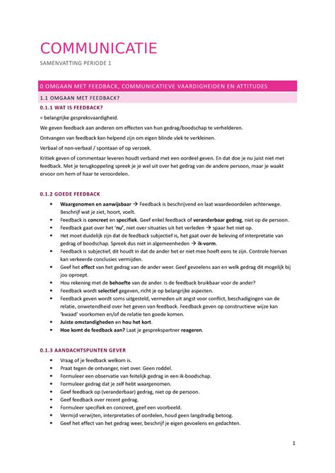 Communicatie Samenvatting P1 COMMUNICATIE SAMENVATTING PERIODE 1 0