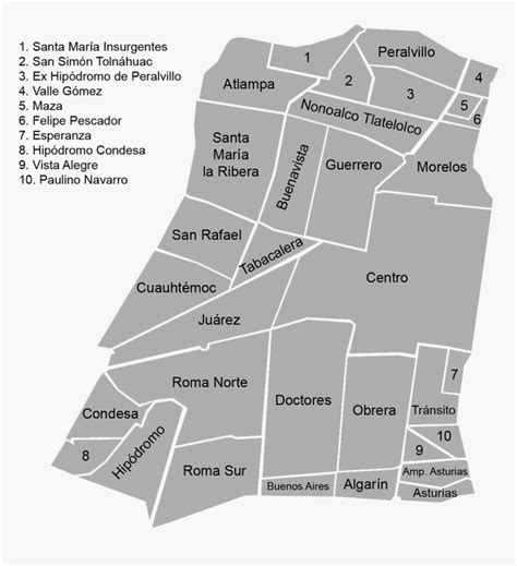 Neighborhood Map Delegación Cuauhtémoc Mexico City Colonias HD Png