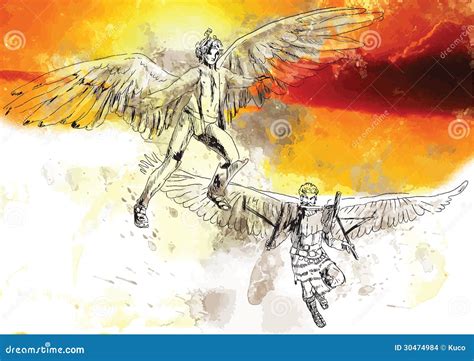 Icarus Greek Mythology Engraving Vector | CartoonDealer.com #136684318