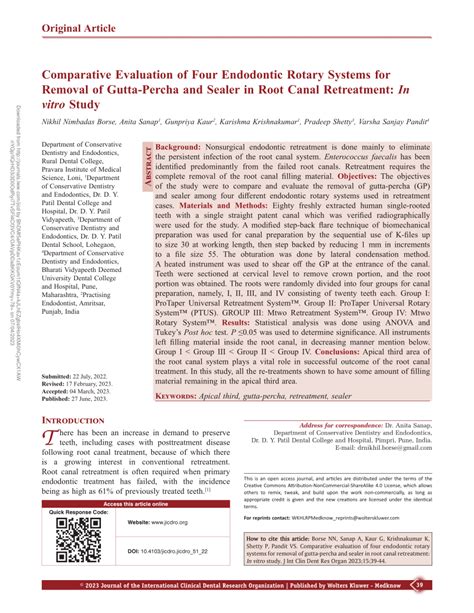 PDF Comparative Evaluation Of Four Endodontic Rotary Systems For