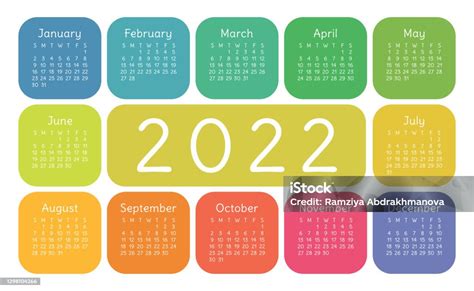 Vetores De Calendário 2022 Ano Inglês Parede Horizontal Vetorial