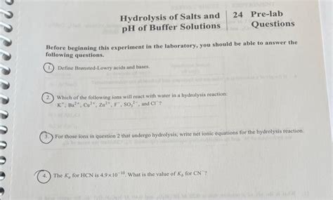 Solved Hydrolysis Of Salts And PH Of Buffer Solutions Before Chegg