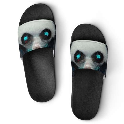 Gzhjmy Stylish Slides For Women Men Panda With A Hacker Theme Soft