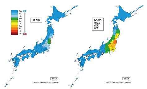 放射能汚染による格付け図｜日本