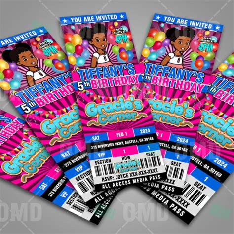 Gracie’s Corner Ticket Style Birthday Cartoon Invites Cartoon Invites