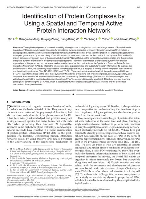 Pdf Identification Of Protein Complexes By Using A Spatial And