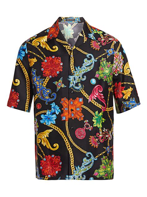 Versace Floral Silk Short Sleeve Shirt In Black For Men Lyst