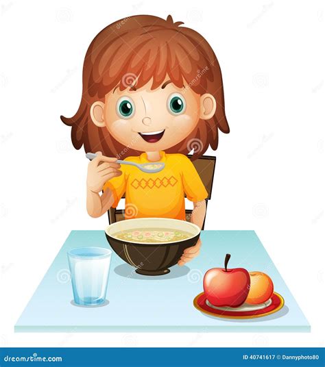 Una Bambina Che Mangia La Sua Prima Colazione Illustrazione Vettoriale