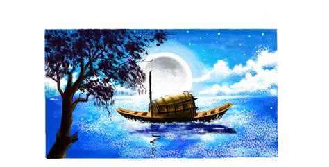 Moonlight Night Scenery Drawing With Oil Pastels - In this drawing ...