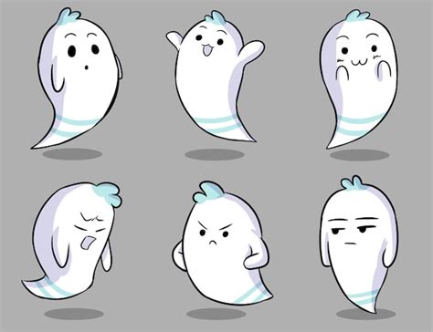 Premium Vector Cute White Ghost Character Set