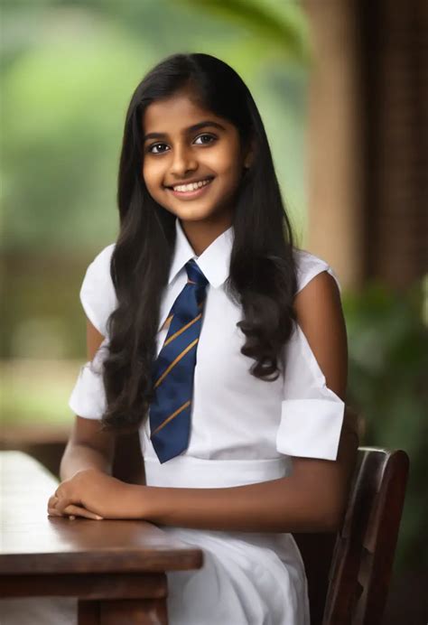 There Is A Sri Lanka School Girl In A White Frock And A Blue Tie Girl