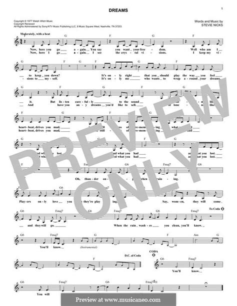 Dreams Fleetwood Mac By S Nicks Sheet Music On Musicaneo