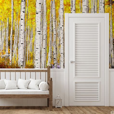 Aspen Tree Forest Peel N Stick Wall Mural Impressionist Etsy