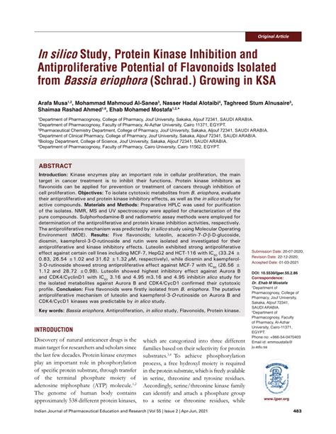 PDF In Silico Study Protein Kinase Inhibition And Antiproliferative